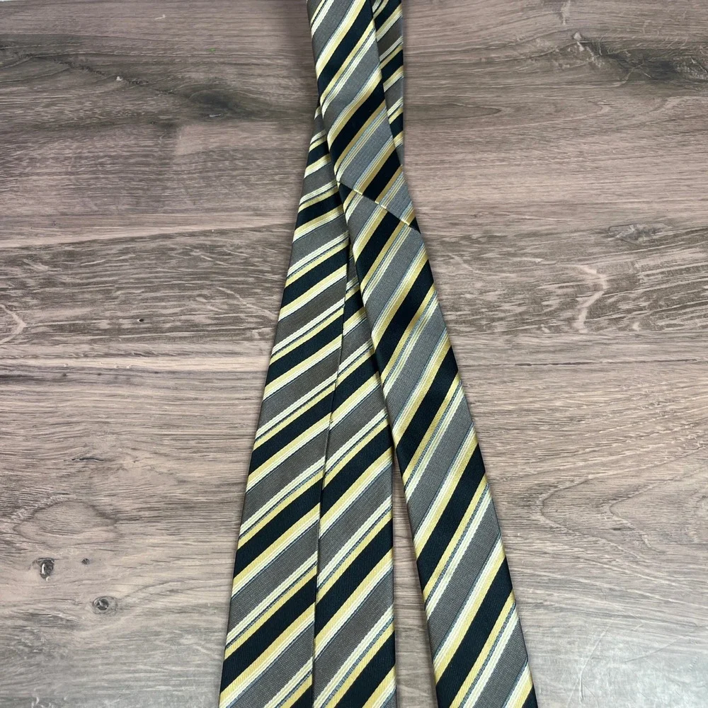 Ivy Crew Necktie Mens Black Gold Grey Striped Handmade Classic Tie